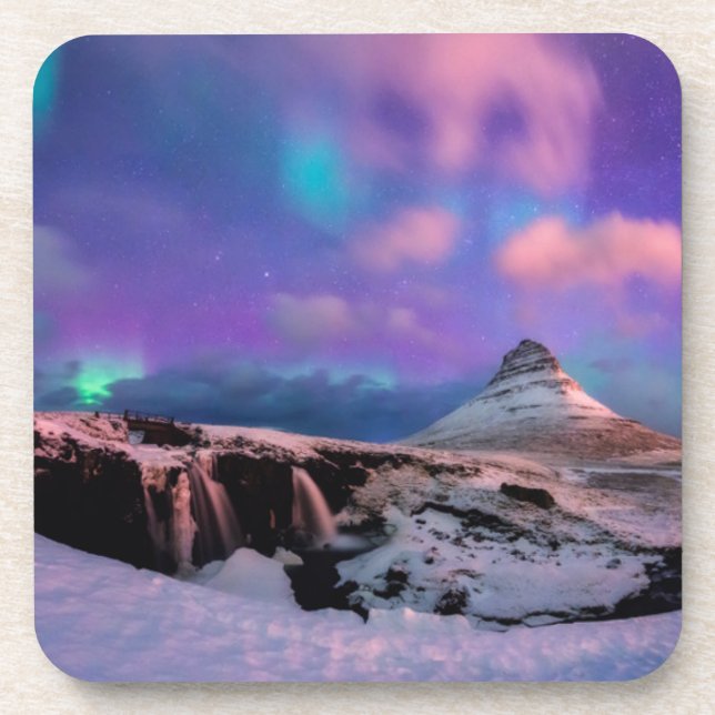 Ice & Snow | Northern Lights,  Kirkjufell Mountain Getränkeuntersetzer (Vorderseite)