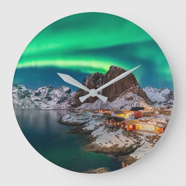 Ice & Snow | Northern Lights, Norway Große Wanduhr (Vorderseite)