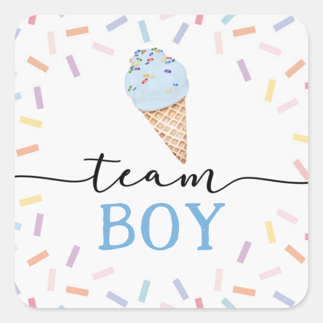 Icecream Gender Reveal Team Boy Quadratischer Aufkleber (Vorderseite)