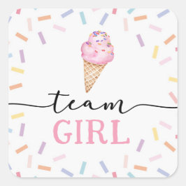 Icecream Gender Reveal Team Girl Quadratischer Aufkleber