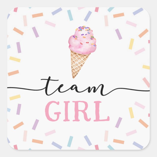 Icecream Gender Reveal Team Girl Quadratischer Aufkleber (Vorderseite)