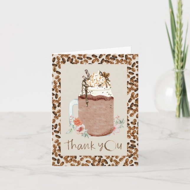 Iced Coffee Beans Floral Baby Dusche Vielen Dank Dankeskarte (Vorderseite)