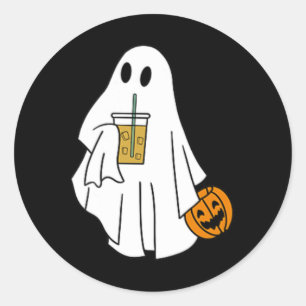 Iced Coffee Halloween Niedlich Little Ghost Pumpki Runder Aufkleber