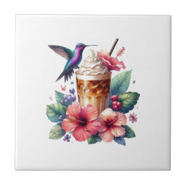 Iced Coffee & Hummingbird Floral Art Fliese