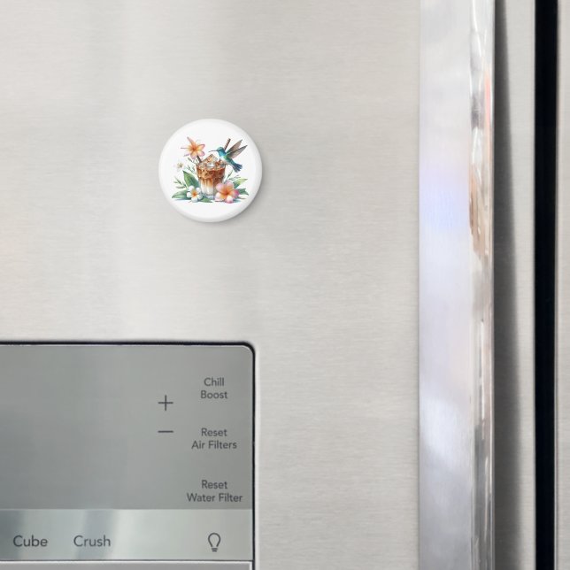 Iced Coffee & Hummingbird Floral Art Magnet (In Situ (Kühlschrank))