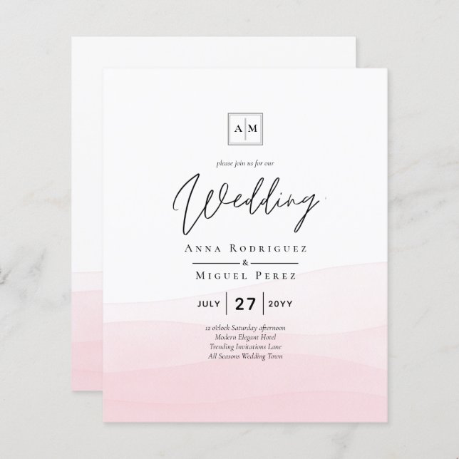 Iced Pink Ombre Wedite Invite (Vorne/Hinten)