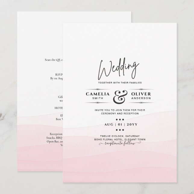 Iced Pink Ombre Wedite Invite Einladung (Vorne/Hinten)