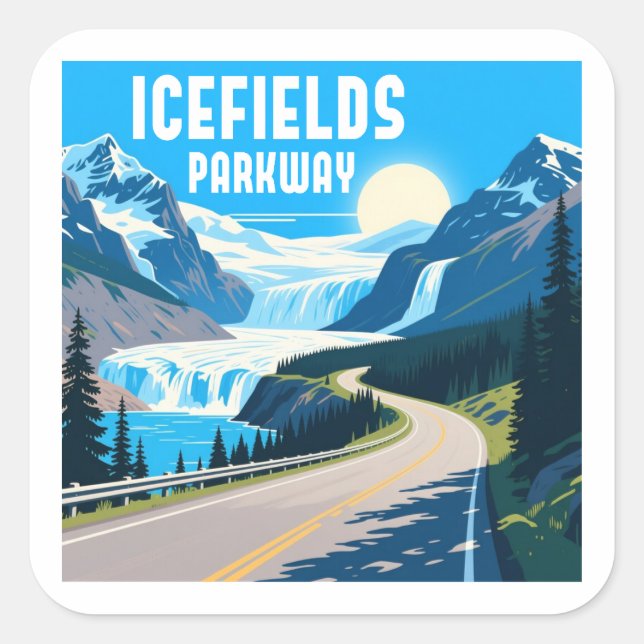 Icefields Parkway Alberta Canada Landscape Quadratischer Aufkleber (Vorderseite)