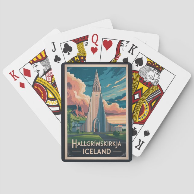 Iceland Hallgrimskirkja Illustration Travel Art Spielkarten (Rückseite)