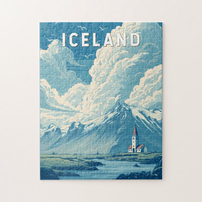 Iceland Illustration Travel Art Vintage (Vertikal)