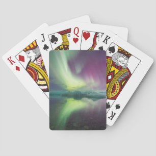 Iceland, Jokulsarlon. Aurora Lights Reflect Spielkarten