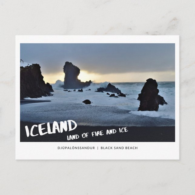 ICELAND Land Feuer und eisschwarzer Sandstrand Postkarte (Vorderseite)