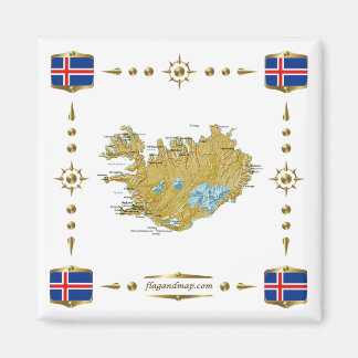 Iceland Map + Flags Aimant