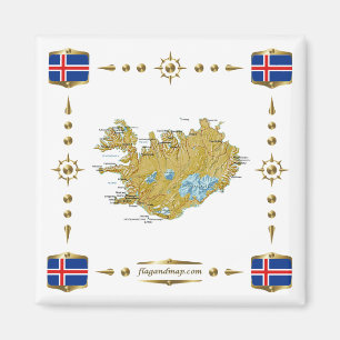 Iceland Map + Flags Magnet