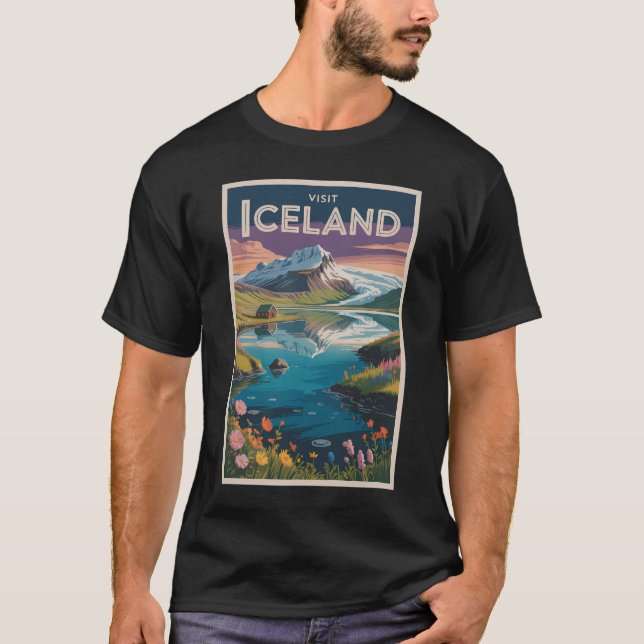 Iceland Painterly Illustration Travel Art Vintage T-Shirt (Vorderseite)