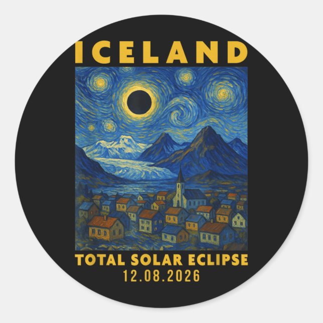 Iceland Total Solar Eclipse 2026 Runder Aufkleber (Vorderseite)