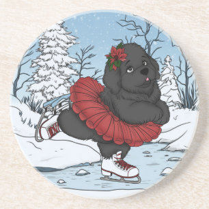 Iceskating Newfundland Welppy Winter Wonderland Getränkeuntersetzer