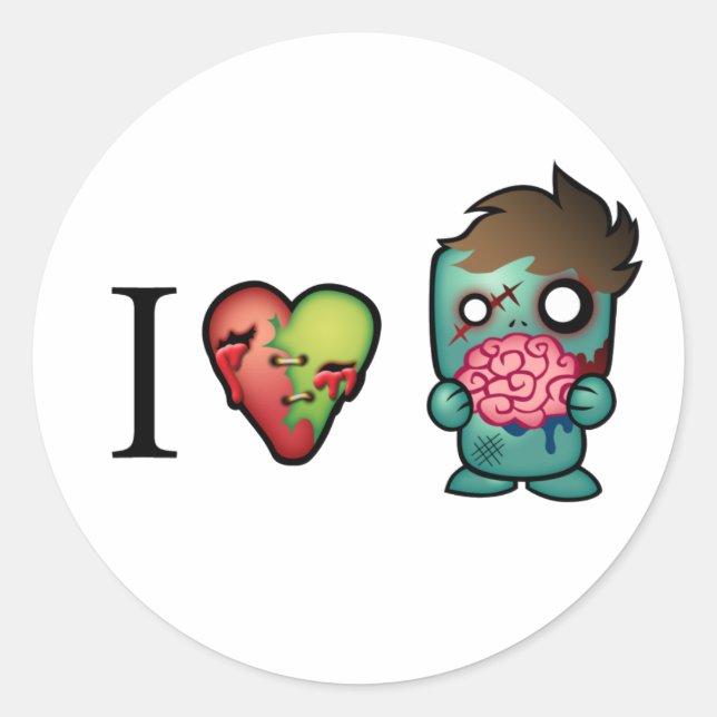 Ich <3 Gehirne- Zombies sind überall! Runder Aufkleber (Vorderseite)