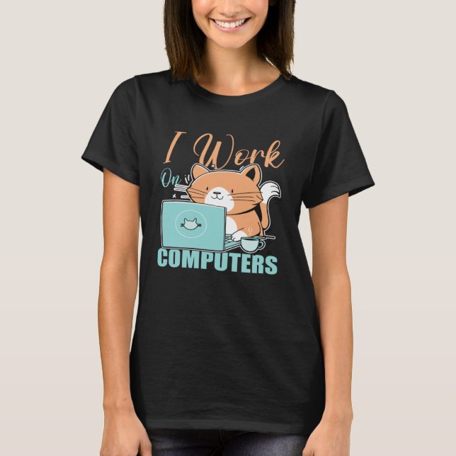 Ich Arbeite An Computern Katze  Katze  Programmier T-Shirt (Vorderseite)