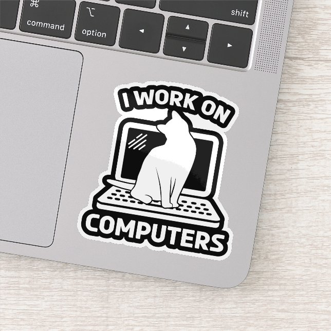 Ich Arbeite An Computern Lustige Katze Aufkleber (Detail)