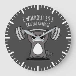 Ich arbeite daran, Müll zu essen - Funny Gym Racc Große Wanduhr