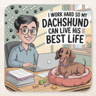 Ich arbeite hart, damit mein Dachshund sein bestes Rechteckiger Pappuntersetzer