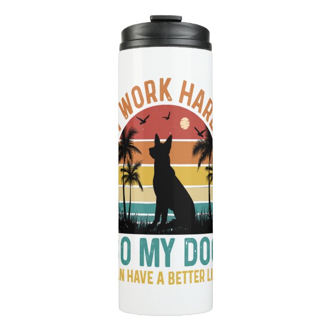 Ich arbeite hart, damit mein Hund ein besseres Shi Thermosbecher (Vorderseite)