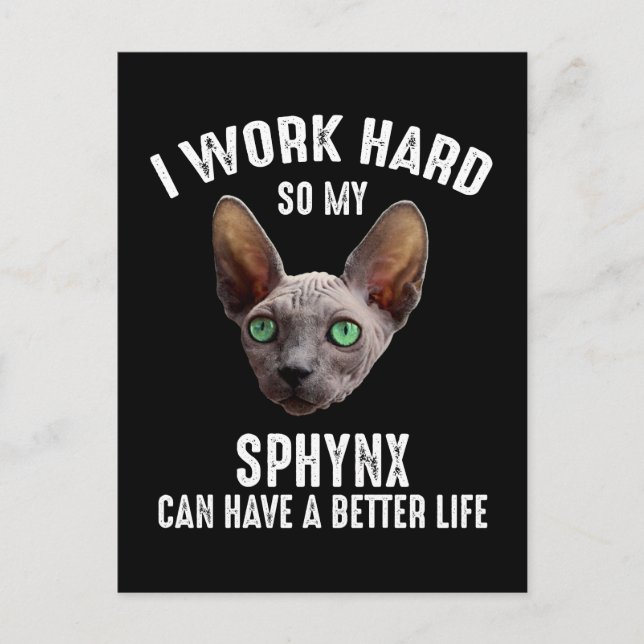 Ich arbeite hart, damit mein Sphynx ein besseres L Postkarte (Vorderseite)