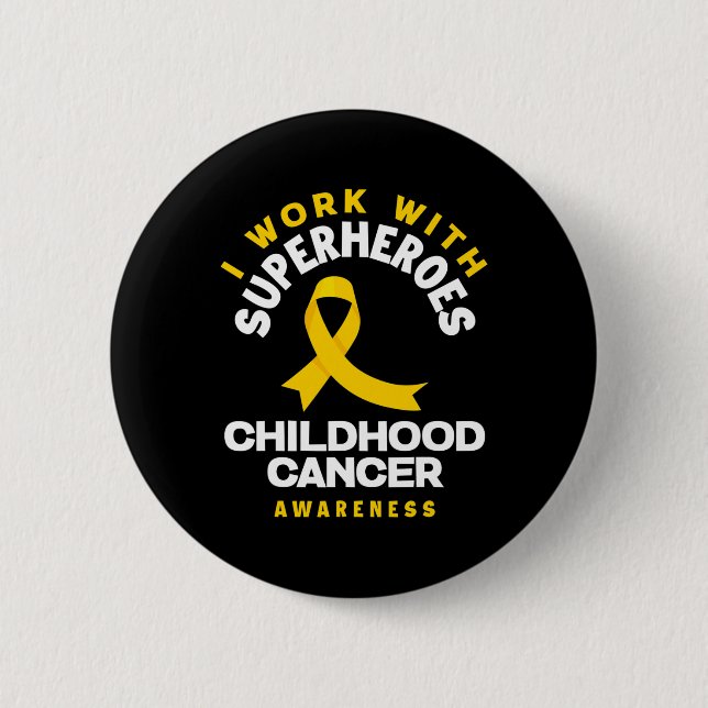 Ich arbeite mit Superhelden-Onkologen-Kindern Button (Vorderseite)