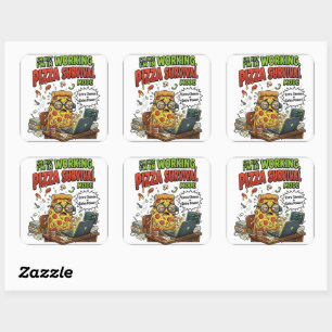 Ich arbeite Pizza-Überlebensmodus Lustiges T-Shirt Quadratischer Aufkleber