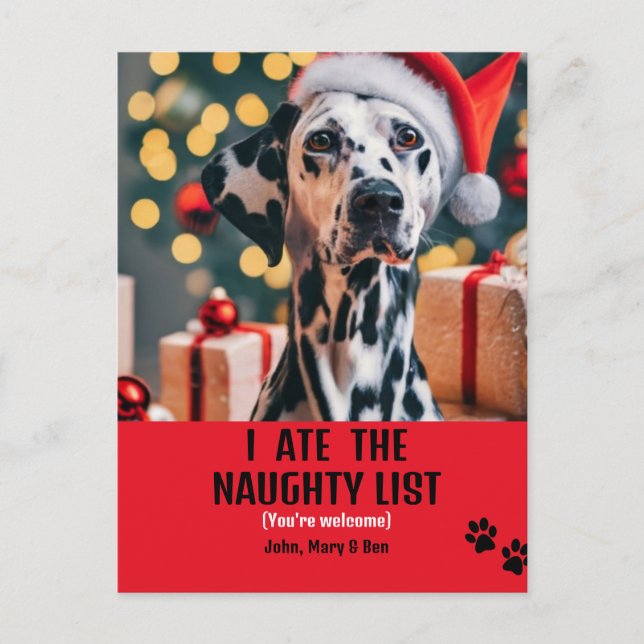 Ich aß Naughty List Haustier Foto Weihnachten Rote Einladungspostkarte (Vorderseite)