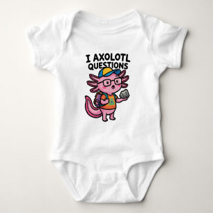 Ich Axolotl Fragen Schulkind hält Stein Neugierde Baby Strampler