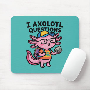 Ich Axolotl Fragen Schulkind hält Stein Neugierde Mousepad