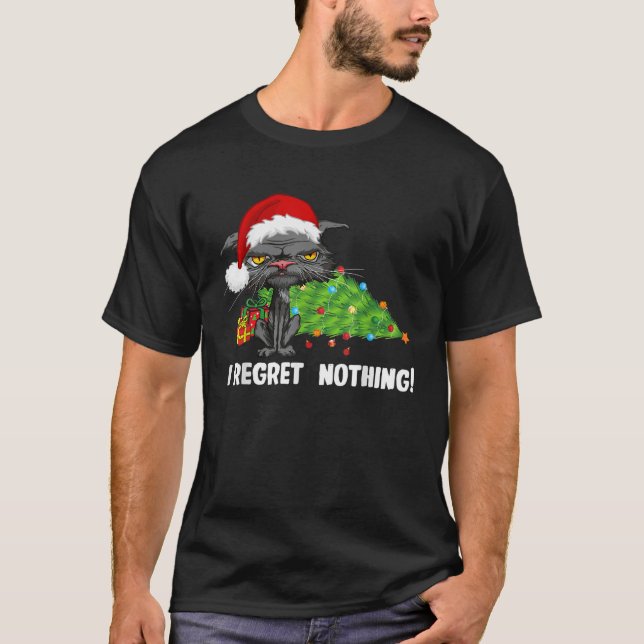 Ich bedaure nichts Funny gelangweilte Cat Weihnach T-Shirt (Vorderseite)
