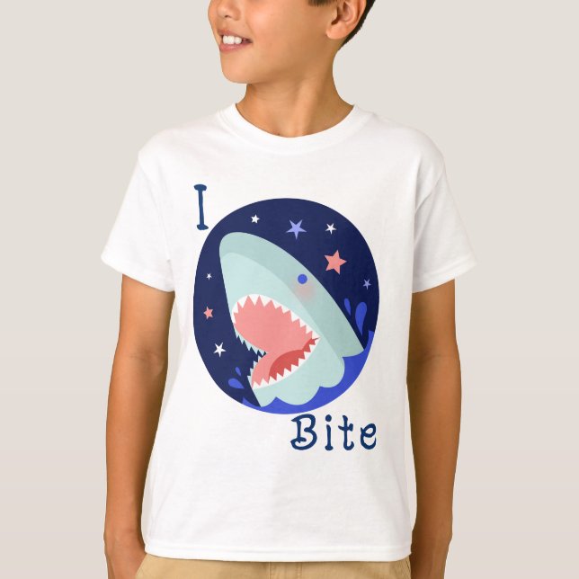 Ich beiße Niedlichen Hai Kids-Blue Letter T-Shirt (Vorderseite)