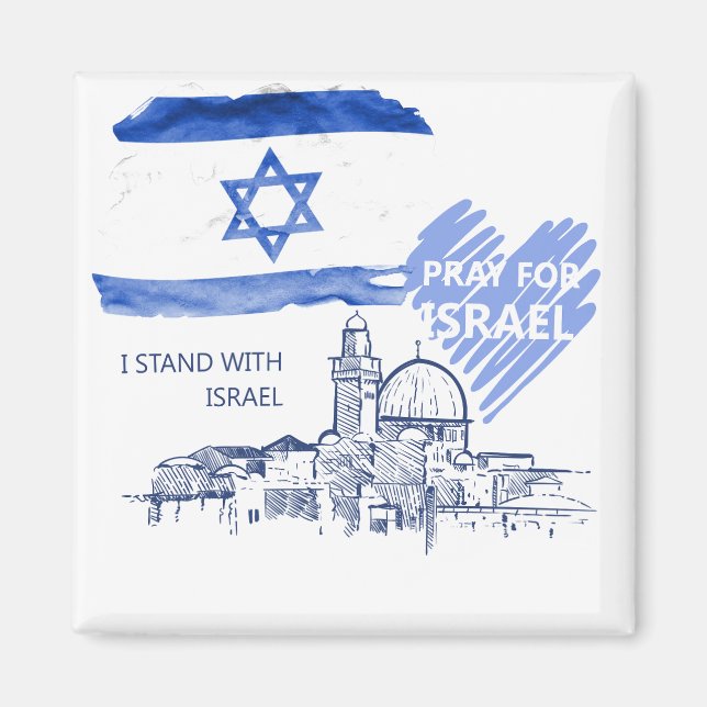 Ich bete für Israel und stehe mit Israel. Weltfrie Magnet (Vorne)