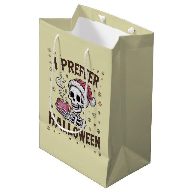 Ich bevorzuge Halloween Spooky Xmas Skeleton Gothi Mittlere Geschenktüte (Vorderseite Schrägansicht)