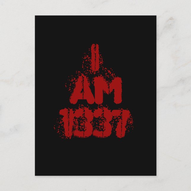 Ich bin 1337. Tief roter Text. Leet Gamer. Postkarte (Vorderseite)