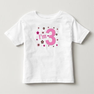 "Ich bin 3" Rosa u. Brown-Blumen Kleinkind T-shirt