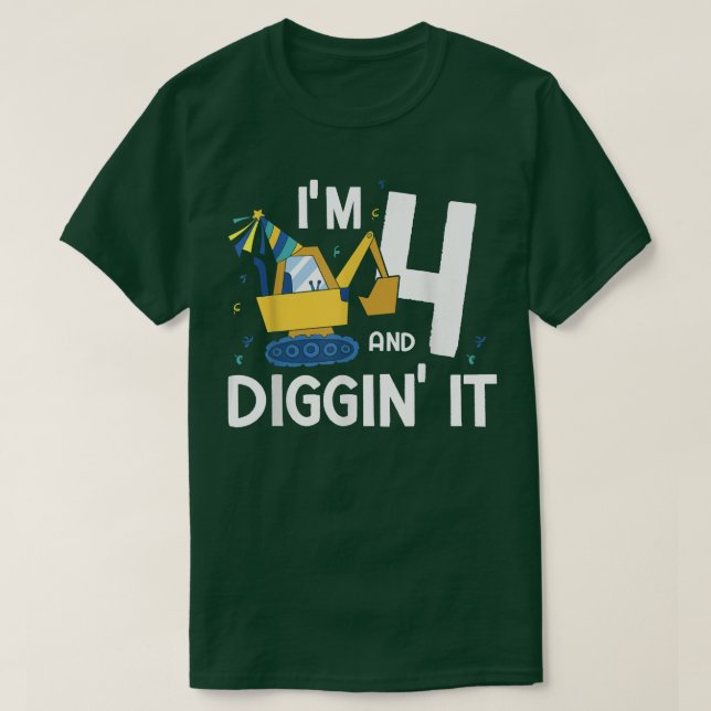 Ich bin 4 und Diggin It LKW-Bagger 1084 T-Shirt (Design vorne)