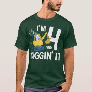 Ich bin 4 und Diggin It LKW-Bagger 1084 T-Shirt