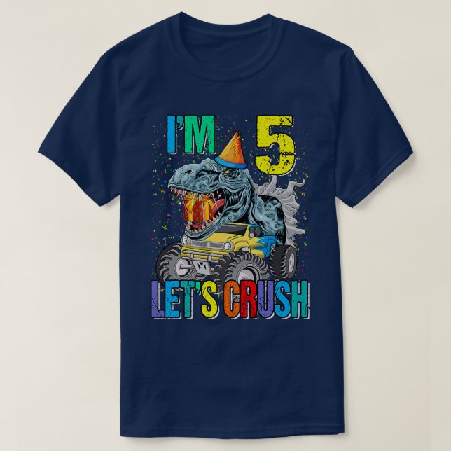 Ich bin 5. Lass uns Monster Truck Dinosaurier zerd T-Shirt (Design vorne)