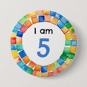 Ich bin 5 Mosaik-Muster Farbige Alterszahl Geburts Button