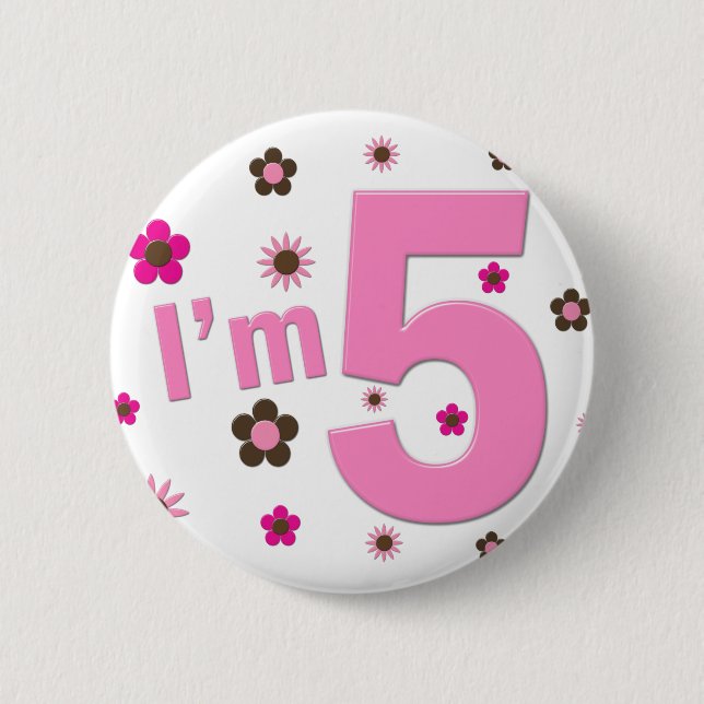 Ich bin 5 Rosa-und Brown-Blumen Button (Vorderseite)