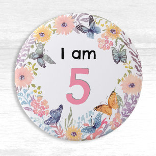 Ich bin 5 Schöne Florale Schmetterling Anstecknade Button