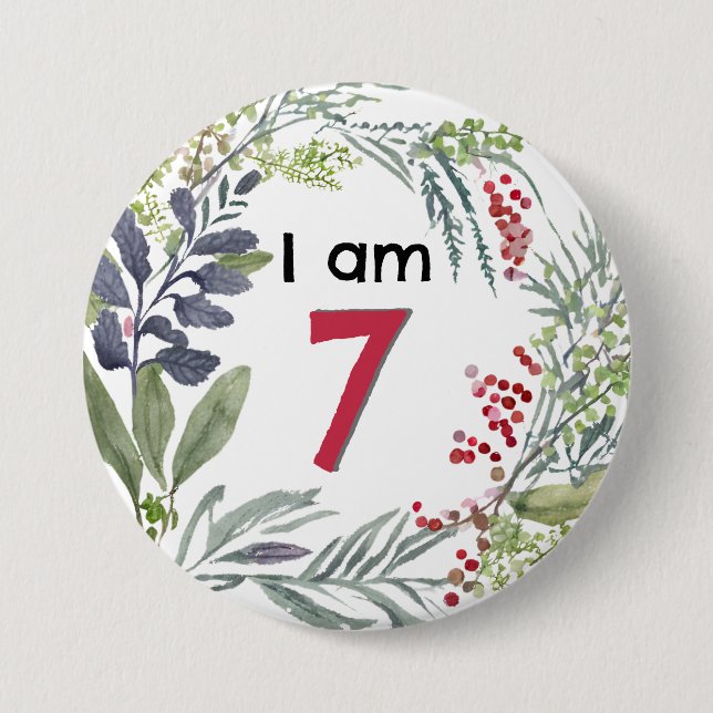 Ich bin 7 Schöne Florale Hübsche Stecknadel Abzeic Button (Vorderseite)
