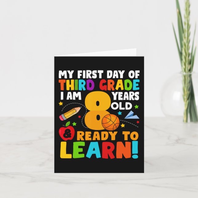 Ich bin 8 bereit, mein Zurück zur Schule zu lernen Karte (Vorderseite)