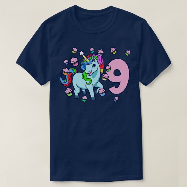 Ich bin 9 Jahre alt mit unikorischem Mädchen Gebur T-Shirt (Design vorne)