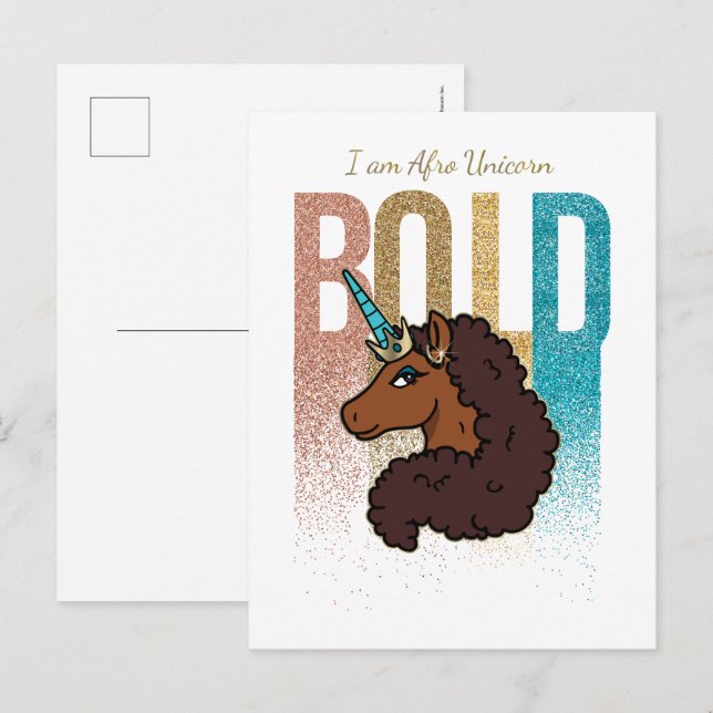Ich bin Afro Unicorn | Fett-Glitzer-Design Postkarte (Vorne/Hinten)