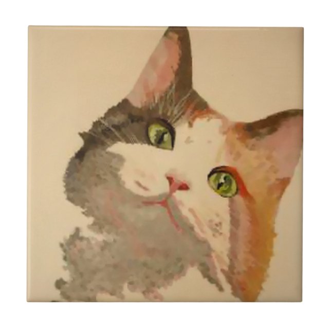 Ich bin alle Ohren: Calico Cat Portrait Fliese (Vorderseite)